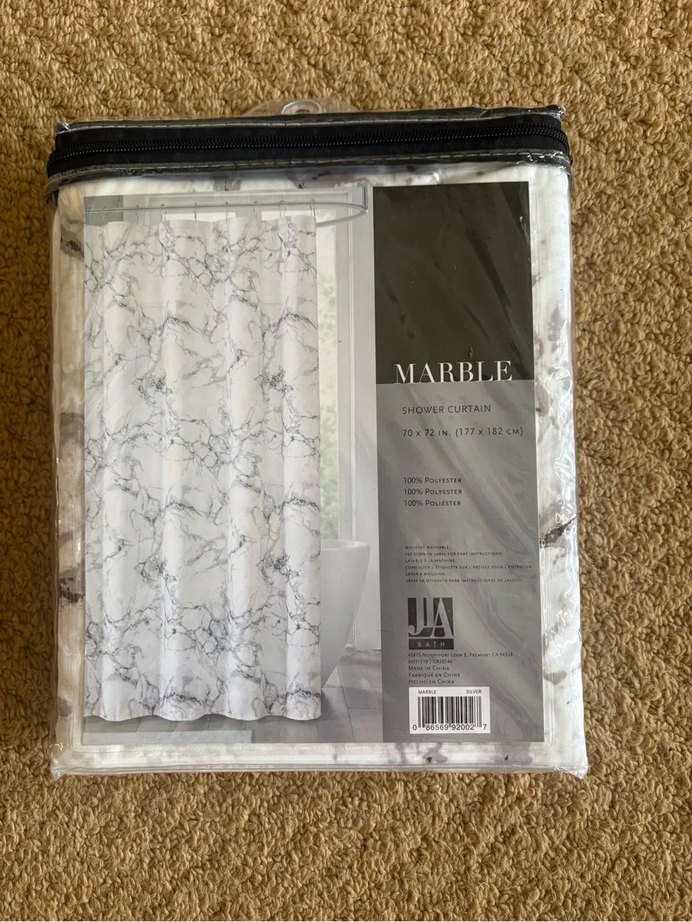 MARBLE White and Gray Marble-Print Shower Curtain